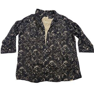 Woolrich Womens Semi Sheer Button Up Tank Top Set Size XL Black and Tan Floral